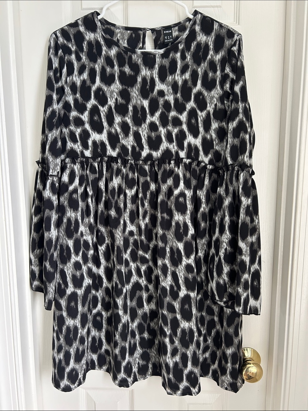 ⚜️ SHEIN Black, White & Gray Leopard Print A-Line Babydoll Dress